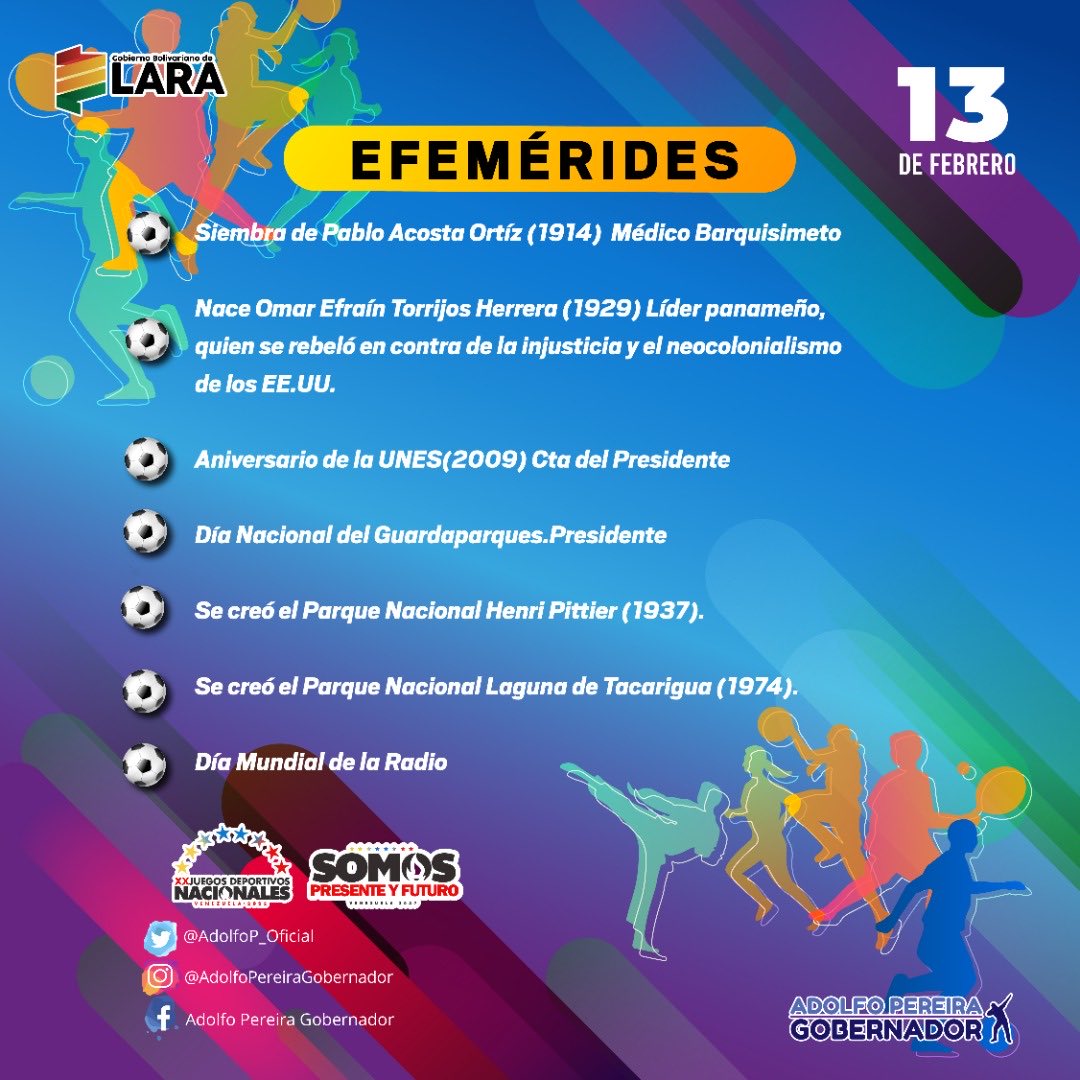 #13Feb Efemérides del día domingo. Bendiciones para todos y todas.