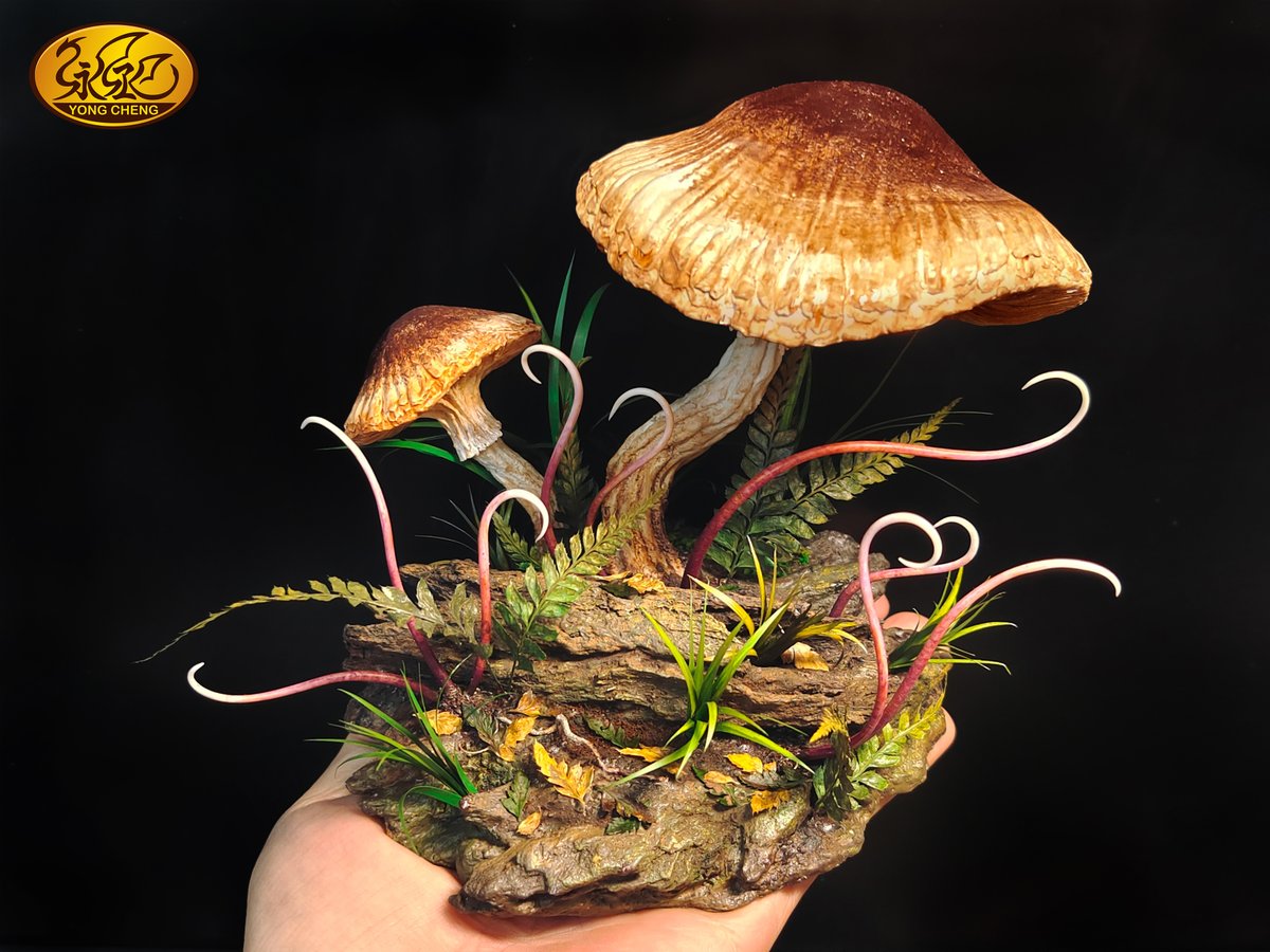 yong_cheng666's tweet image. 爬山看見了傳說中的天山靈菇，聽說吃了會提升一甲子的功力。
石粉土+塑鋼土+軟陶土+紙黏土+保麗補土
#各式場景線上課程規劃中
Yong Cheng Sculpture Studio-永丞原型創作