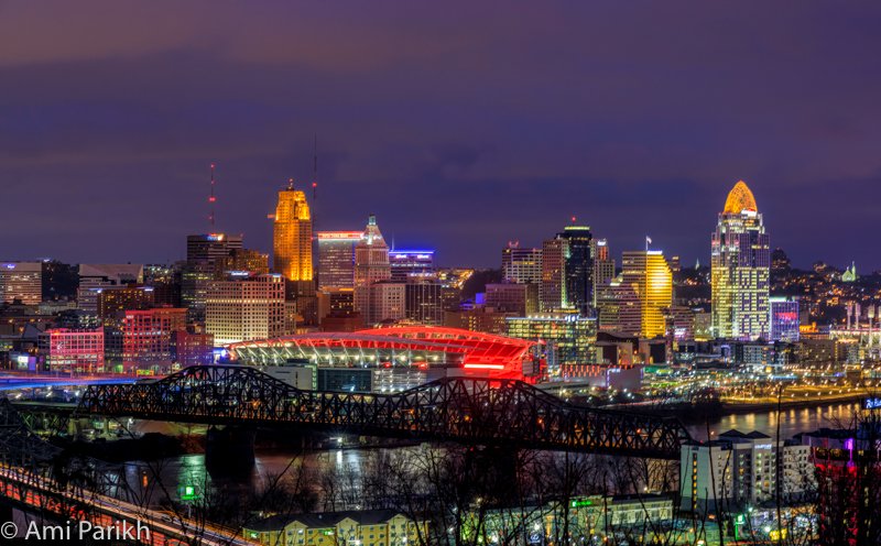 mitgirl6's tweet photo. Gorgeous #Cincinnati Skyline Lit Up in Orange for the #cincinnatibengals making it to the #superbowl ! #whodey #gobengals #rulethejungle #rulethenorth #ruletheafc #ruleitall #skyline #football #nfl #superbowl #orange #bluehour #sunset #bengals   #canonphotography #photography https://t.co/D7V4KF7JfQ