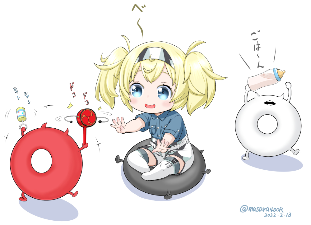 gambier bay (kancolle) blonde hair 1girl twintails blue eyes shirt blue shirt hairband  illustration images