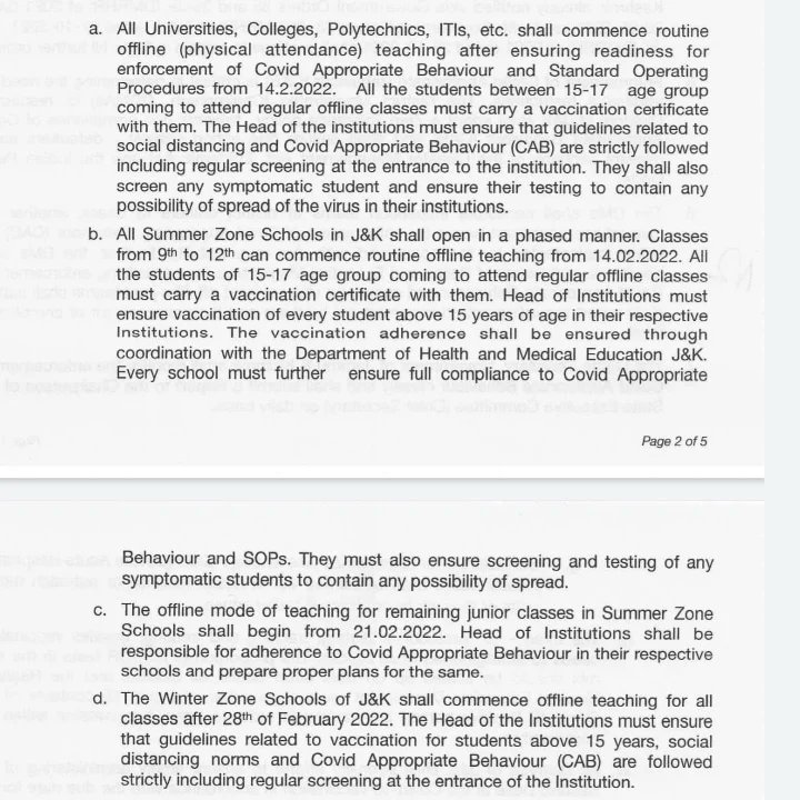 jkboseupdates's tweet photo. All colleges, polytechnics ,ITIs, universities &amp; schools Summer zone 9th to 12th class offline classes shall start functioning from 14th february, 2022.
Rest of summer zone schools classes from 21st feb. 
All winter zone schools shall start offline from 28 feb for all classes https://t.co/L3DFRQQe9W