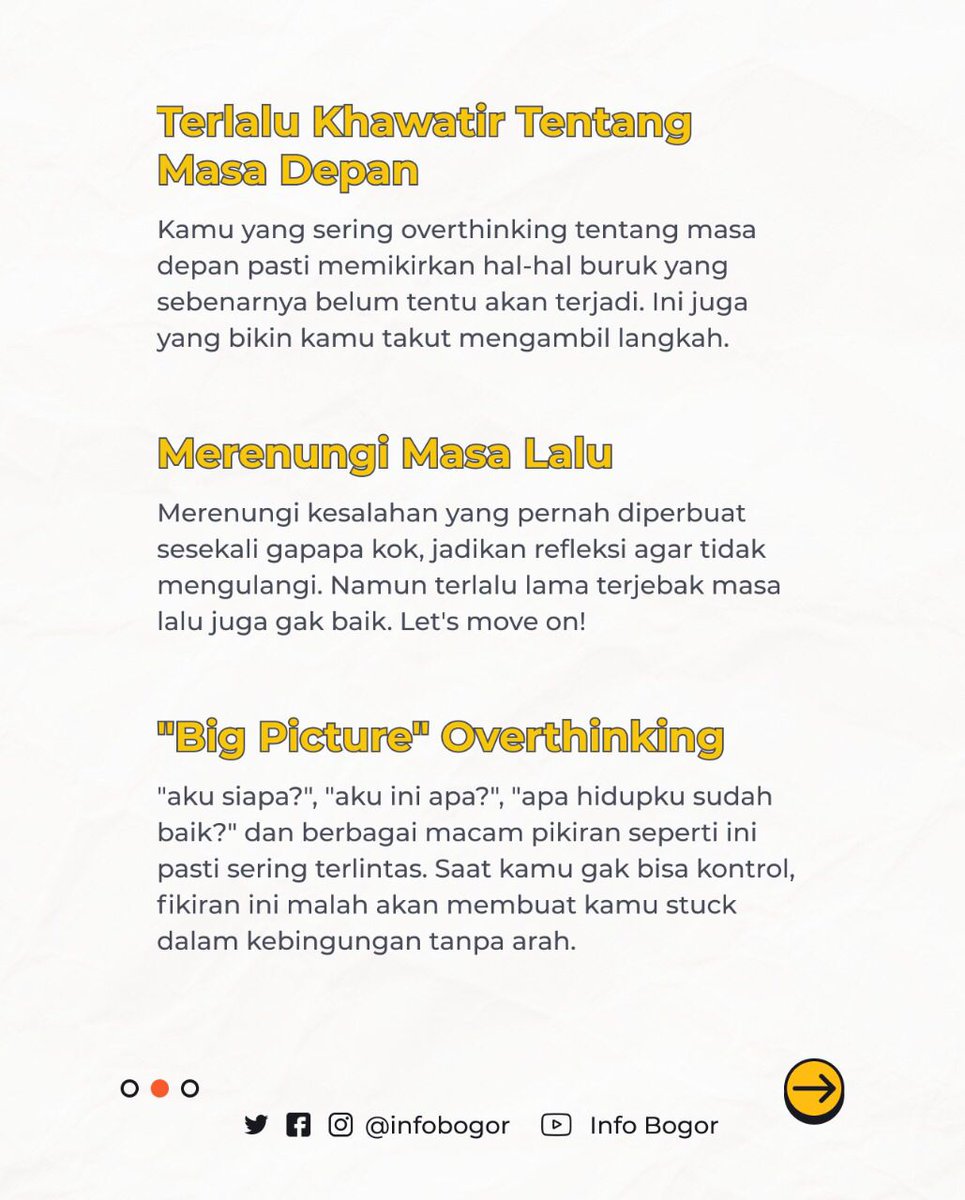 infobogor's tweet photo. Kali ini @infobogor mau ngebahas beberapa tipe overthinking yang mungkin aja pernah kamu alami nih.

Kalau kamu paling sering ngalamin overthinking yang mana sih? Atau mungkin semua kamu alami? Yuk coba tag juga temen kamu si-overthinker. https://t.co/NuTBmaFQnP