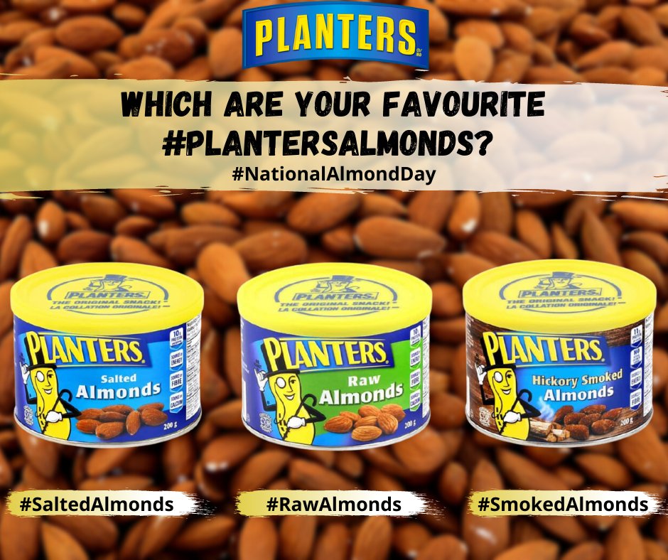 planterscanada's tweet photo. Which are your favourite #PlantersAlmonds?
#NationalAlmondDay
#WednesdayInspirational #PlantersCanada https://t.co/QSeIaAy9qD