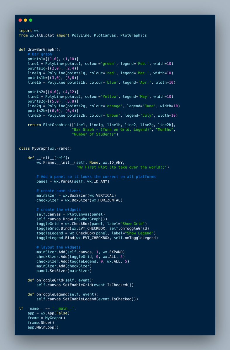 driscollis's tweet image. Did you know you #wxPython has a plotting widget built-in?

This allows you to create plots in your Python GUI without additional dependencies.

Note: wxPython also supports embedding matplotlib plots too!