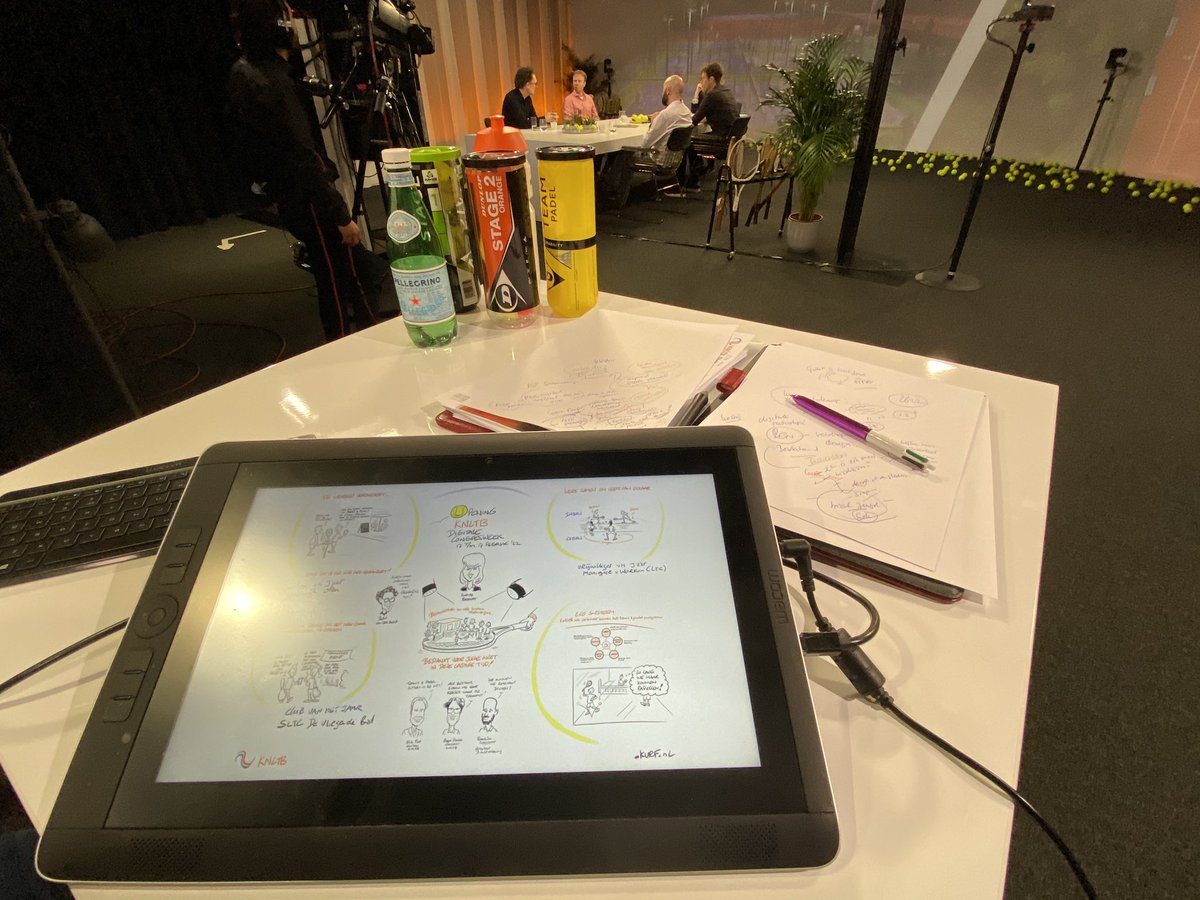 johnkurf's tweet photo. Live #cartoontekenen bij de opening van de digitale #congresweek van de @KNLTB heel interessant om alle sprekers te horen over de #toekomst van de #tennis en #padel sport! Met @ikbenechtben Ben van der Burg! Wat een energie #vrijwilligersbeleid #knltb #visualisatie https://t.co/H9HiYNtXex