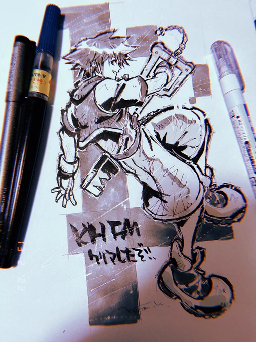KHFMクリアしたぞ絵 #KingdomHearts #fanart #ぺんてる筆 
