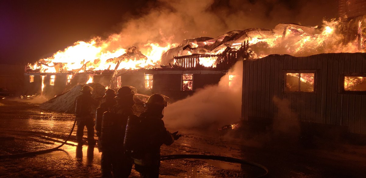 DChief813's tweet photo. GNES crews remain on site of the barn fire last evening. Station 3 will remain on location for most of the day. Large fire loss including animals sadly, C811 reports. @Greater_Napanee  @NapaneeFire  @NapaneeBeaver  @omfpoa  @ONFireChiefs  @OAFTO https://t.co/VRJb9oKQfV