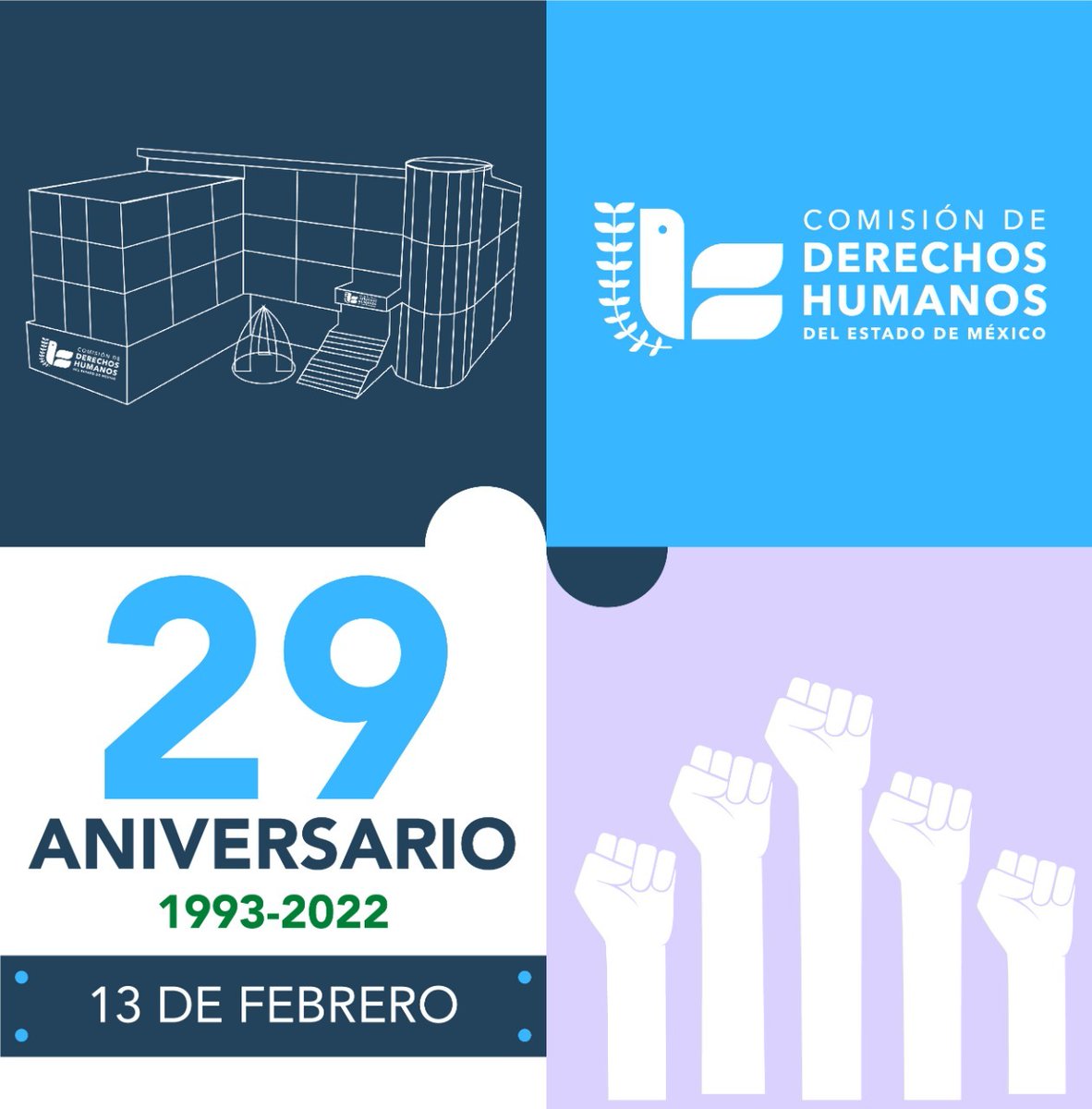 CODHEM's tweet photo. 🔵Este día, la Comisión de Derechos Humanos del Estado de México #CODHEM cumple sus primeros 29 años de  promover, proteger y defender los #DDHH de las, les y los mexiquenses y de quienes transitan por el territorio estatal. 
🔵 ¡En la defensa de tus derechos!
#29AnivCODHEM🕊️ https://t.co/FRT356Z8rV