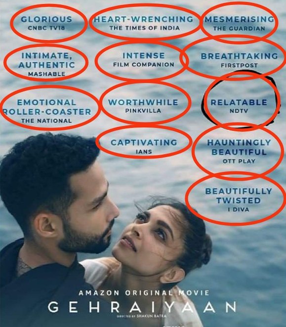 OninthoughG's tweet photo. Why the fuck do these movie reviews look like homework on adjectives? 

#Gehraaiyaan #GehraiyaanOnPrime #GehraiyaanReview https://t.co/BkurgCbr3A