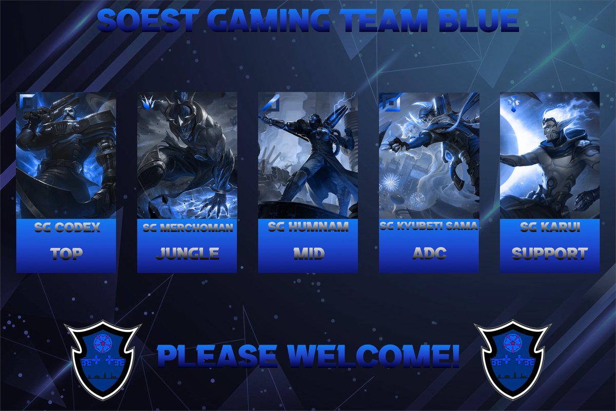 Soest_eSports's tweet photo. Das nächste Team Joined uns. Nachdem sie gestern auch ein 2:0 holen konnten in der @PrimeLeague Begrüßen wir unser Team Blue.

Top:@supertop_Codex 
Jng: @Merchoman1 
Mid:@humnamlol 
Adc:@leskeX15 
Sup:@Karuilol 

Coach:@Micro1v9 https://t.co/H3zLsKQK4G