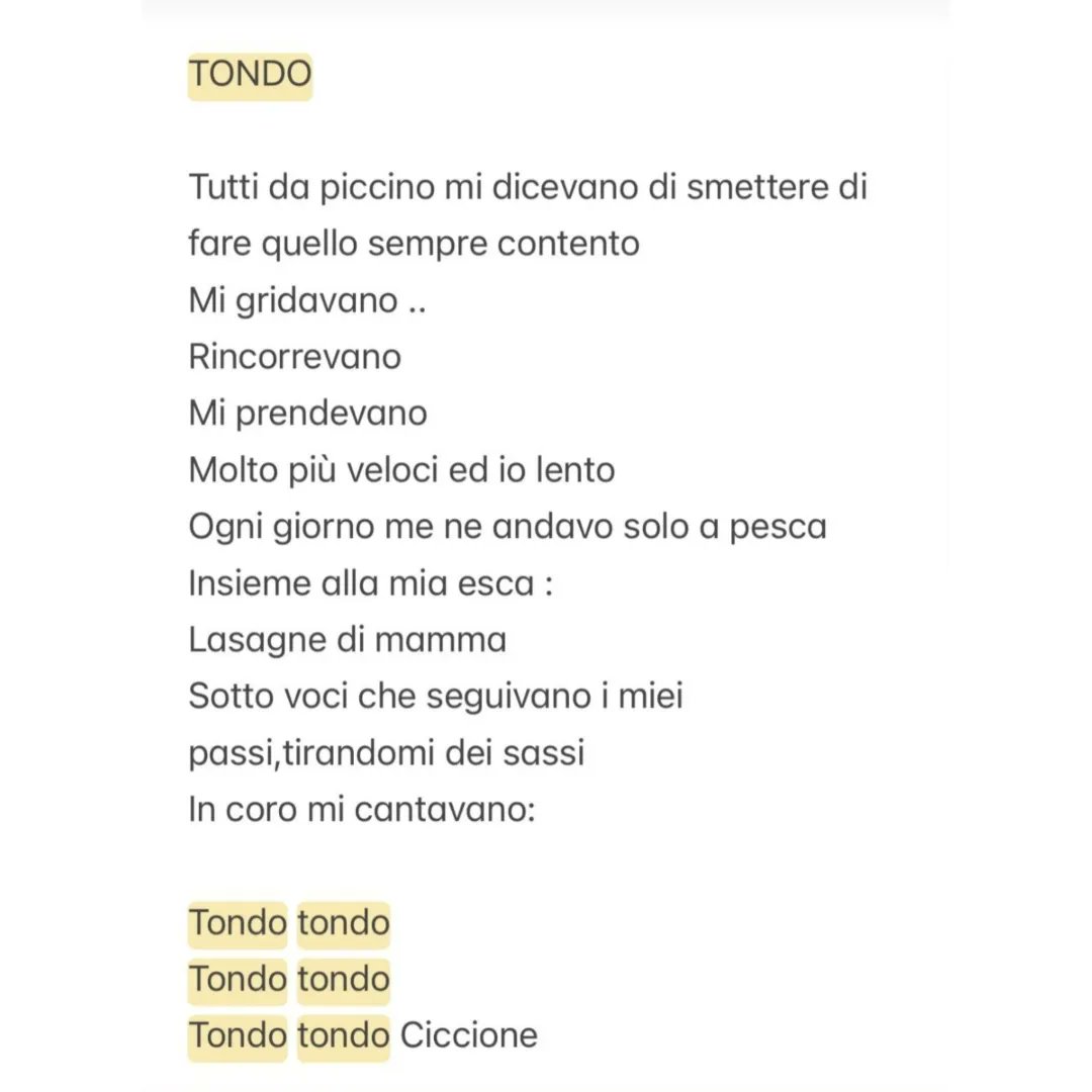 teamnigiotti's tweet photo. @EnricoNigiotti ha pubblicato nelle sue IG Stories il testo di "Tondo", l'inedito scritto da lui e presentato oggi ad @AmiciUfficiale da Luigi
#enriconigiotti #teamnigiotti #Amici21 #nigiotti #Tondo https://t.co/k027V25EwM