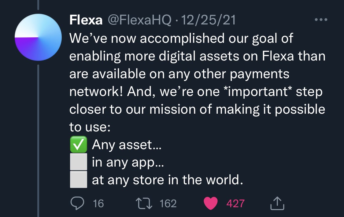 bubby_io's tweet photo. On Xmas day @FlexaHQ gave us this gift. They may be silent, but they’ll surprise you when you least expect it. Patience, friends, patience. 

#PayWithFlexa #ShopCrypto
#PoweredByAmp $AMP https://t.co/h2BiIP5ISA