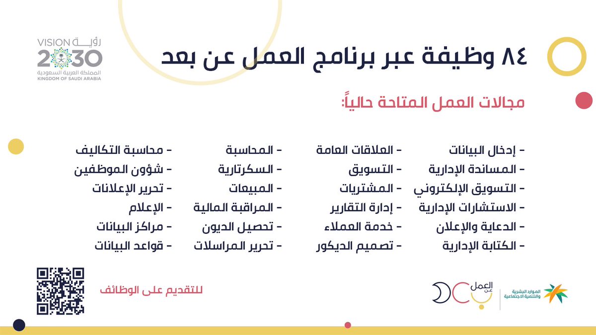 وظائف نسائية شاغرة عن بعد
لايفوتكم 🔹♦️

الموارد البشرية تعلن 84 وظيفة لمختلف المؤهلات عبر برنامج العمل عن بعد

✅التقديم متاح حالياً من خلال التسجيل في المنصة ثم اختيار الوظيفة وتعبئة الطلب (صفحات متعددة) على الرابط التالي: teleworks.sa/ar/jobs/