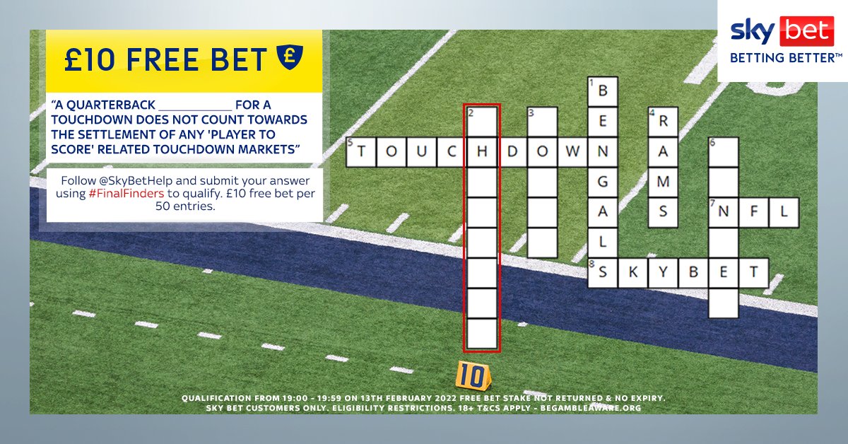 SkyBetHelp's tweet photo. 🚨 ROUND ONE 🚨

🏆 Follow @SkyBetHelp &amp; reply with the correct answer using #FinalFinders to be in with a chance of winning a £10 free bet!

🏈 We've got a new question every hour so retweet to test your mates! 

T&amp;C's 👉 https://t.co/pwsbs6zVj4

#SBLVI https://t.co/QApT8OdLot