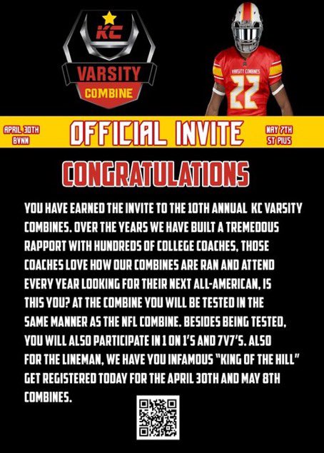Thank you <a href="/Varsitycombine1/">KC Varsity Combines</a> for the invite! <a href="/FHNFootball/">FHN Football</a> <a href="/Coach_Edwards66/">Deric Edwards</a>