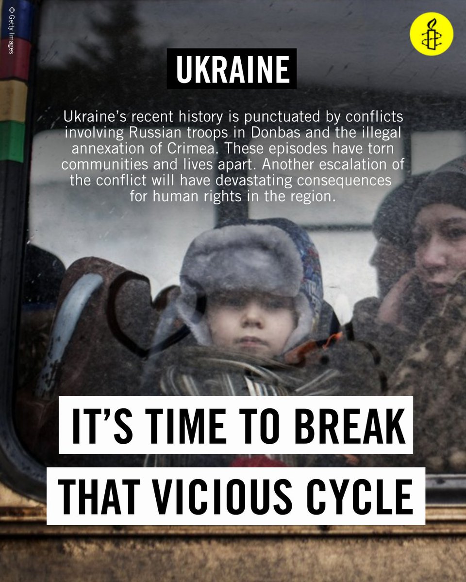 amnestyusa's tweet photo. More armed conflict in Ukraine would have devastating consequences for human rights. The US must provide funding to activists in conflict areas, safe exit for those targeted, resources to groups facing abuse, and monitor and push for accountability for human rights violations. https://t.co/Mc3Xcl5k7F