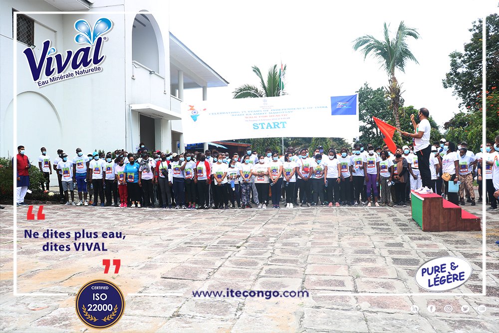 VivalCongo's tweet photo. Sponsorisé par VIVAL, l'ambassade de l'Inde et toute la communauté Indienne  au congo Brazzaville a organisé ce 13 Février 2022 une marche sportive marquant dans le cadre des célébrations "Azadi ka Amrit Mahotsav" les 75 ans de l'indépendance de l'Inde.

#vival #iso22000 #eaupure https://t.co/y4AKeCOLtM