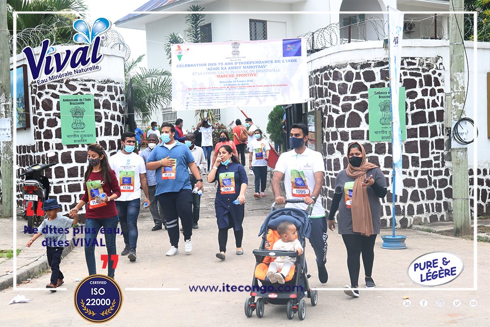 VivalCongo's tweet photo. Sponsorisé par VIVAL, l'ambassade de l'Inde et toute la communauté Indienne  au congo Brazzaville a organisé ce 13 Février 2022 une marche sportive marquant dans le cadre des célébrations "Azadi ka Amrit Mahotsav" les 75 ans de l'indépendance de l'Inde.

#vival #iso22000 #eaupure https://t.co/y4AKeCOLtM