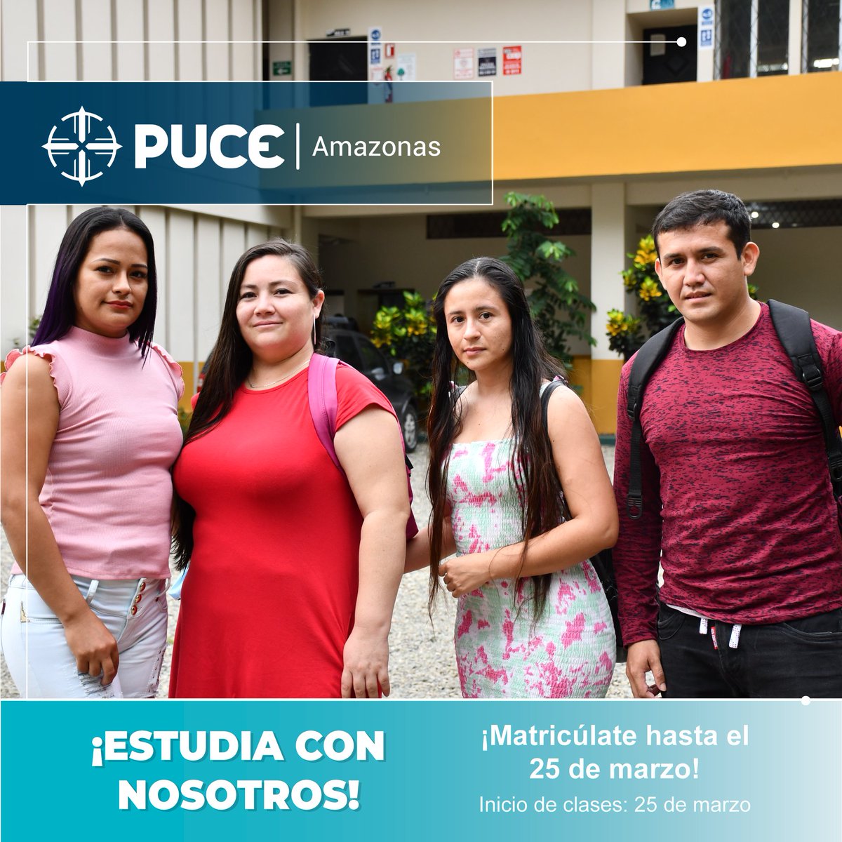 ¡Queremos formar parte de tu vida, ven y estudia con nosotros!

¡𝗠𝗮𝘁𝗿í𝗰𝘂𝗹𝗮𝘀 𝗮𝗯𝗶𝗲𝗿𝘁𝗮𝘀!

📅 Matrículas ordinarias: 1 de febrero al 11 de marzo
📅 Matrículas extraordinarias: 12 al 25 de marzo

#SomosPuceAmazonas 
#MatrículasPUCE 
#DejaTuHuellaEnLaPUCE
