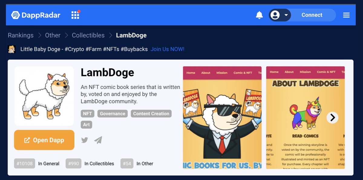 LamdenTau's tweet photo. LambDoge is now listed on @DappRadar. Also, don't miss out on your chance to write the first chapter in the @LambDoge NFT comic book series (more details on Telegram: https://t.co/78Cf4WrCbf).

https://t.co/4jK3Sg7HCi

$TAU #Python #Crypto #Blockchain https://t.co/zzeUsljVpe