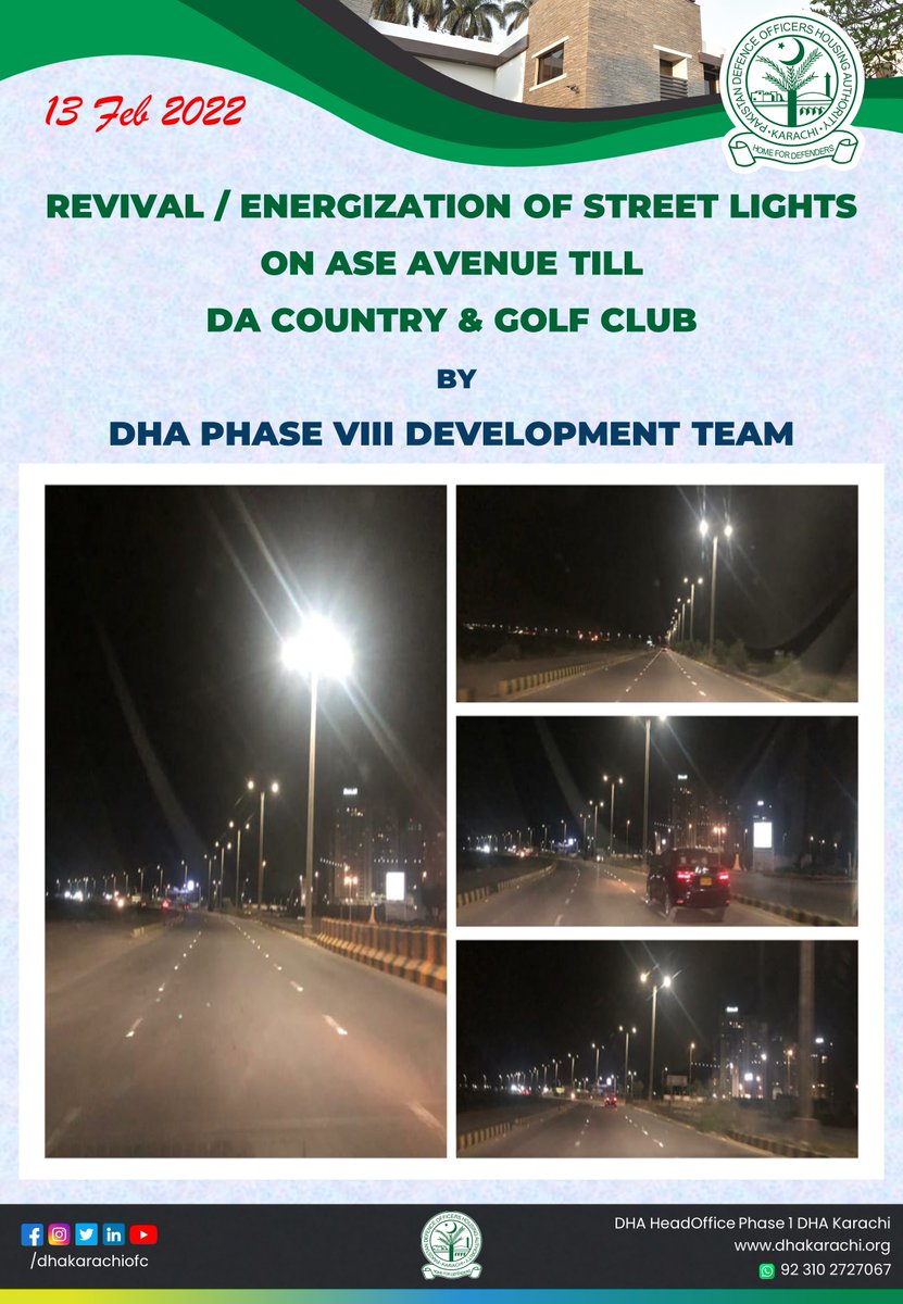 DHAKarachiOfc's tweet image. #Energization
#Street_Light
#ASE
#DACountryGolfClub
#DACGC
#PhaseVIII
#Development
#DHAPhaseVIII
#DHAResidents
#DHAKarachi