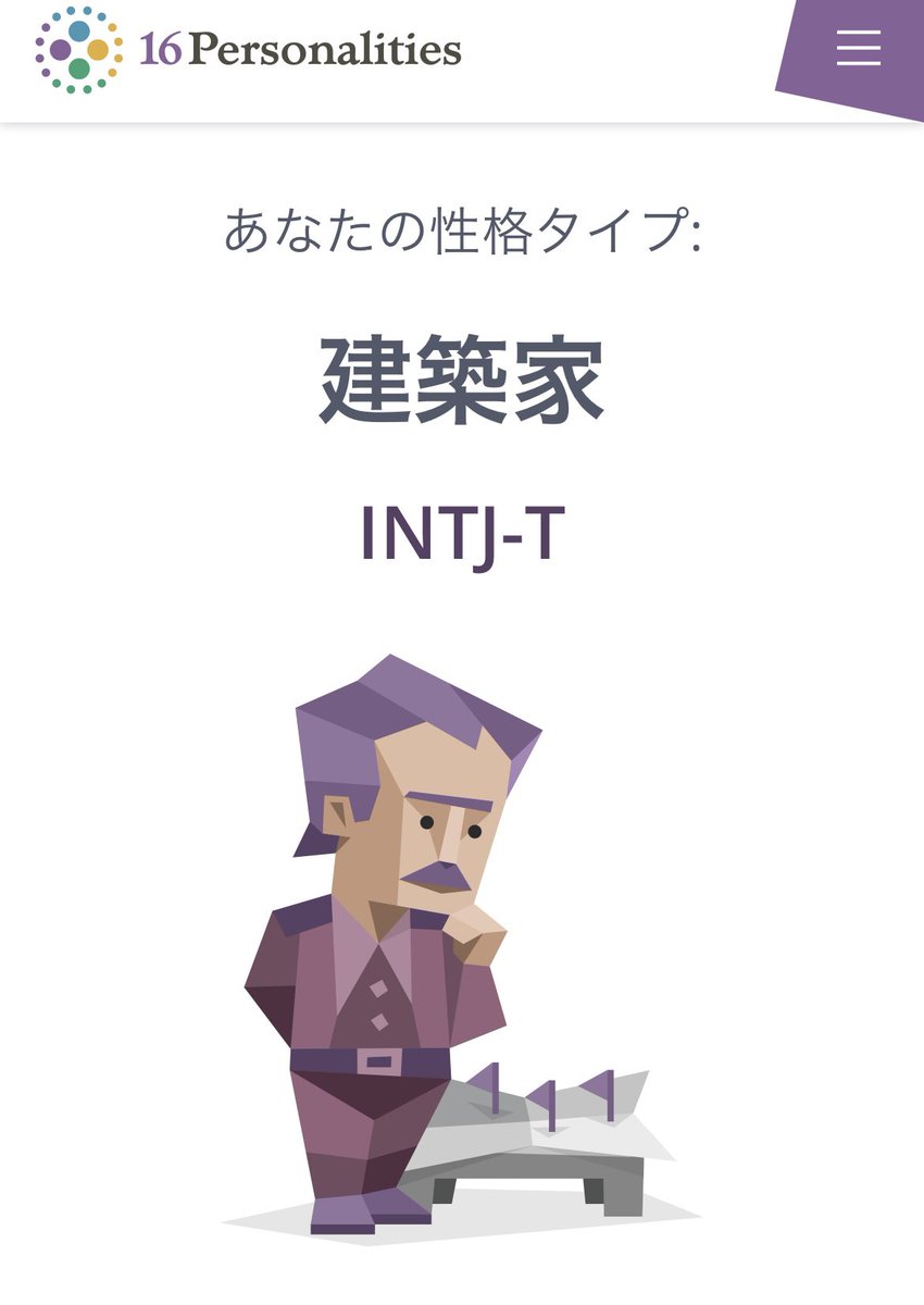 dasu89705655's tweet photo. #16Personalities 
建築家　INTJ
内向❌直感❌思考❌判断 https://t.co/2fidM1qDb9