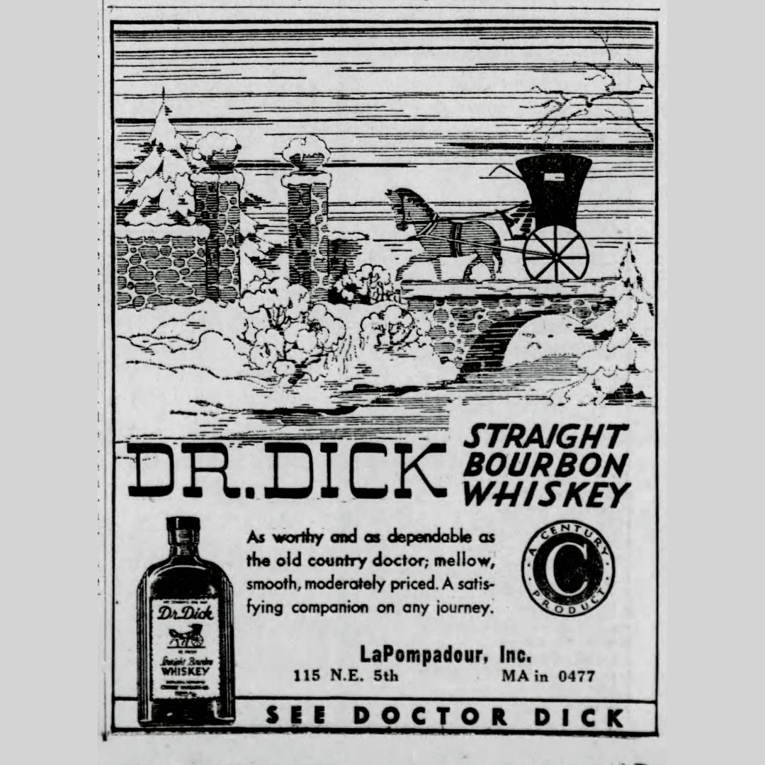 Volstead_land's tweet photo. The upcoming holiday calls for some Dr. Dick. (not dickpix). Note this ad is for La Pompadour, Izzy’s company. December 1934. https://t.co/FP6M3VG49t 
#prohibitioncocktails #cocktails #prohibitionera https://t.co/zlklLWabyb