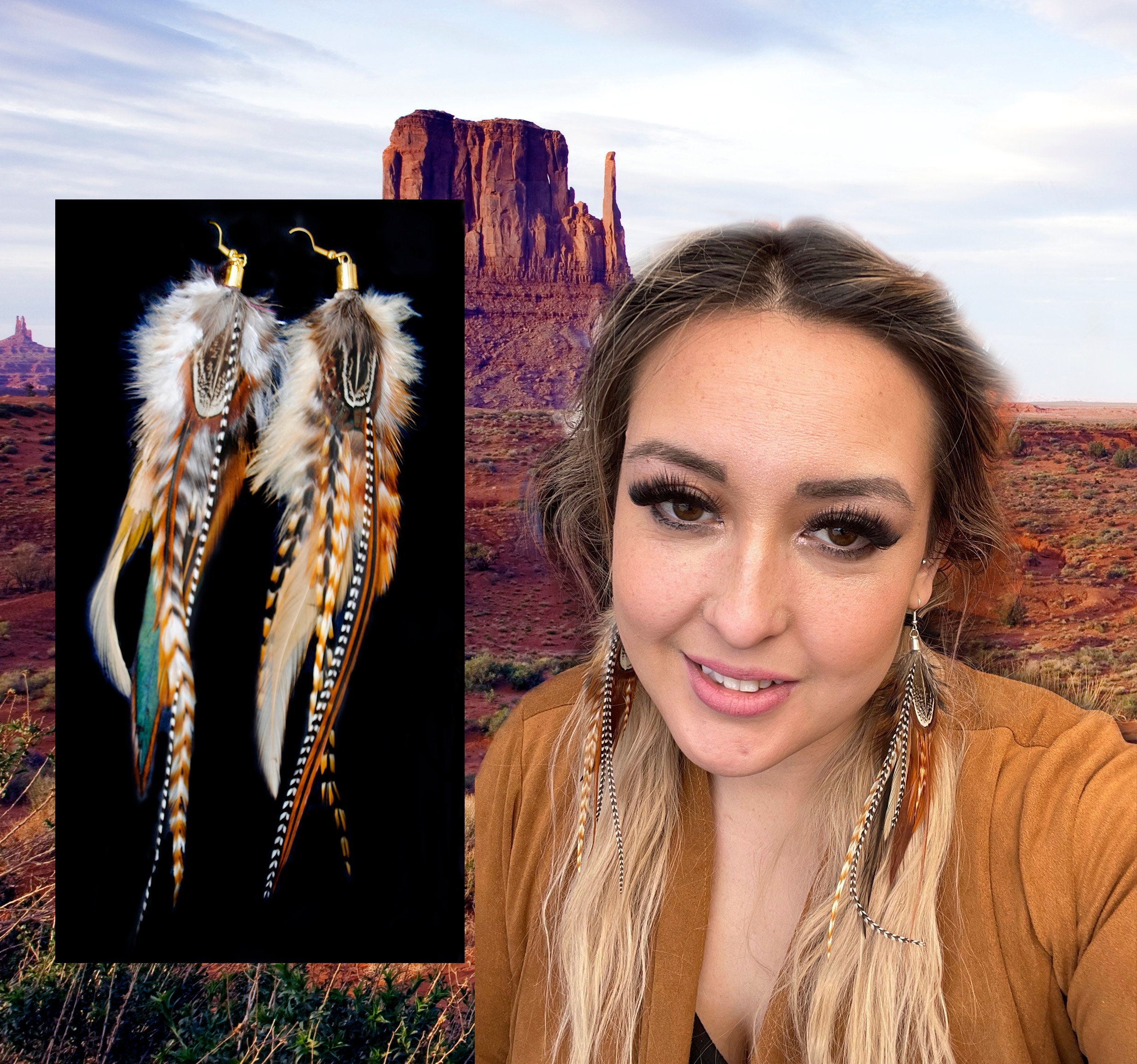 Natural feather earrings deals