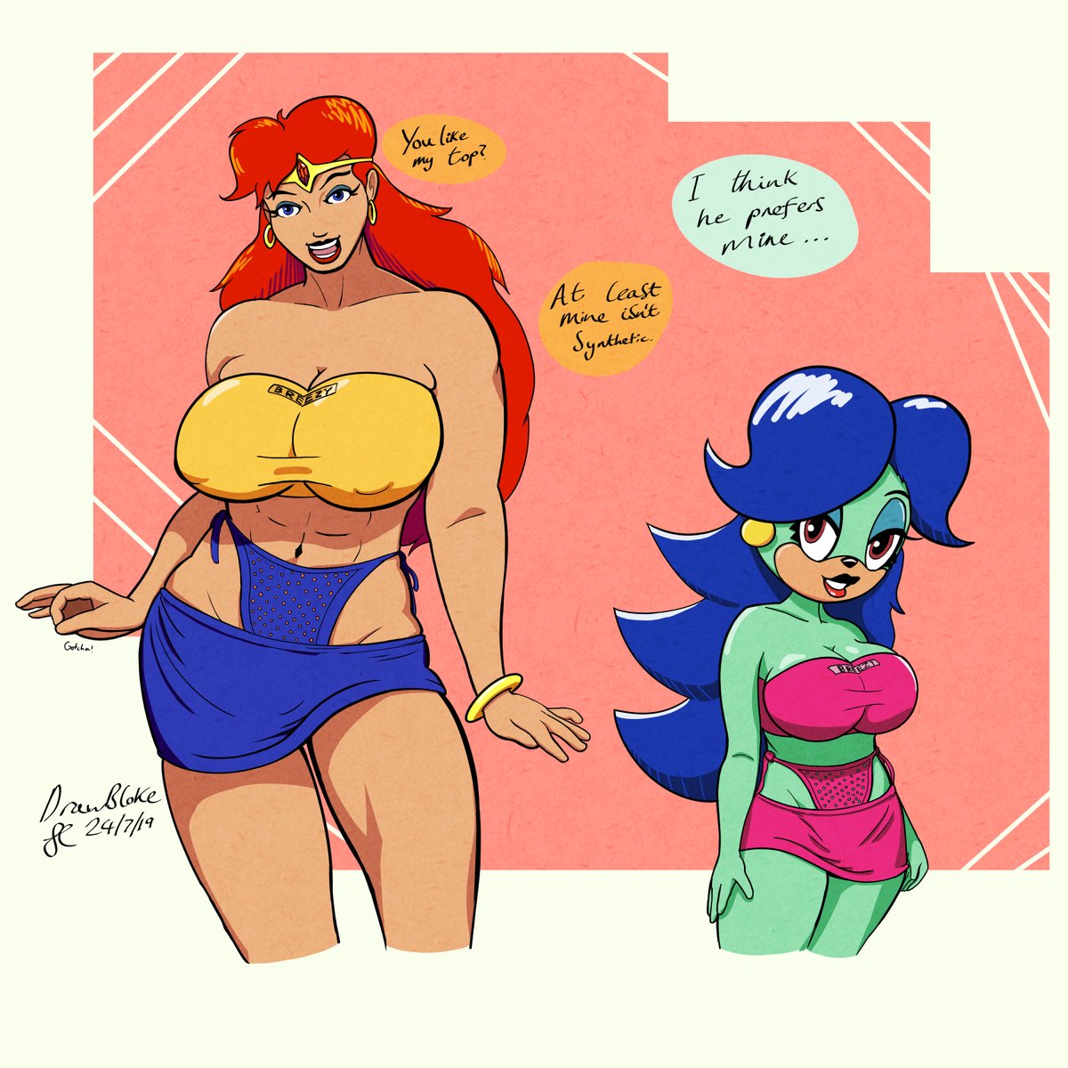 Old Katella the Huntress and Breezie the Hedgehog pinup.