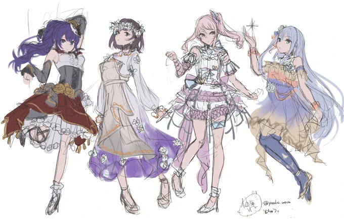 ラフできた これを一人ずつに分割していい感じに仕上げていい感じの枠をつけていい感じの絵にします 
