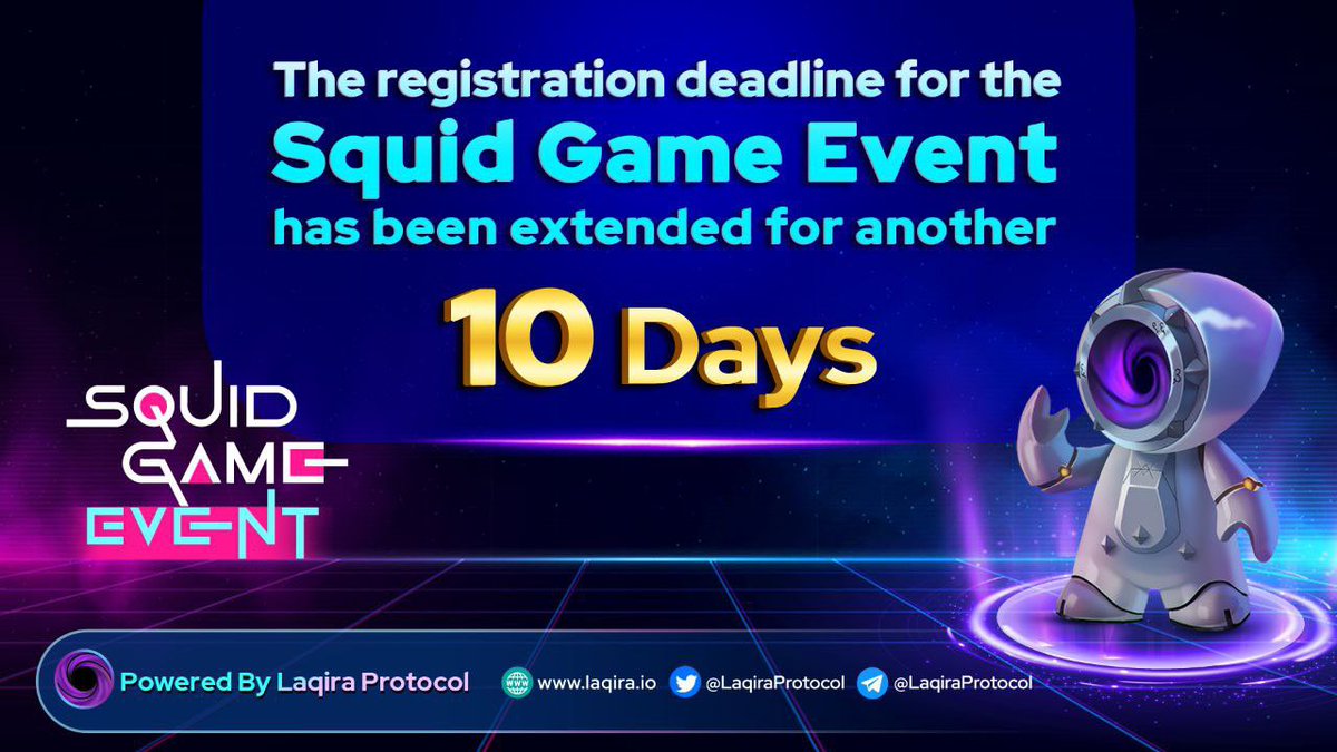 SinaOsivand's tweet photo. Who wouldn’t want a chance to be one of our top 20 winners in #SquidGameEvent and win the 4000$ rewards?
Visit our website for further information!
#LaqiraProtocol
#LQR 

https://t.co/xRmEB8p8ys https://t.co/nAa5f1W48p