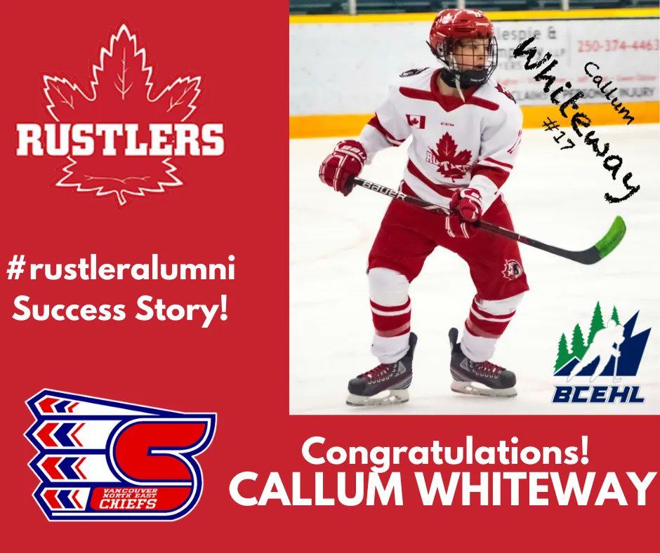 RustlersHockey's tweet photo. Congratulations to #rustleralumni Callum Whiteway for earning a spot on the @NEChiefsU15AAA of the @BCEHL. Whiteway's played 25 games, has 8 goals and 8 assists and is 4th in team scoring! Way to go Callum, keep working hard and achieving your goals! #rustlerdesire #rustlerpride https://t.co/NCKKelMAj3