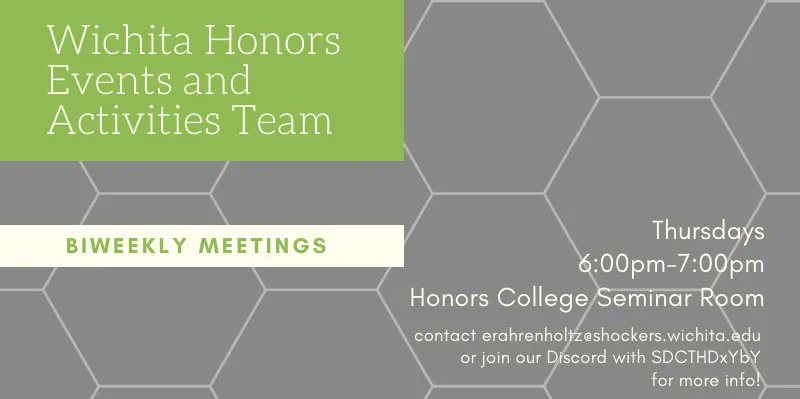 Join us every other Thursday to plan events for the Honors community! Our next meeting is 2/24!