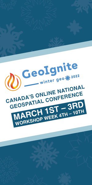 Join us for free online Canada’s National Geospatial Conference. GeoIgnite is back with a climate change theme wintergeo.com March 1-3. Updates from Canada’s private/public sector geospatial leaders. #GeoIgnite #WinterGeo <a href="/Maxar/">Maxar Technologies</a> <a href="/planet/">Planet</a> <a href="/MDA_space/">MDA Space</a> <a href="/sparkgeo/">Sparkgeo</a> <a href="/SafeGraph/">SafeGraph</a>