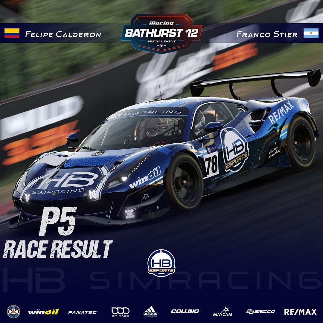 HB_SimRacing's tweet photo. 🏁Se terminaron la 12 horas de Mount Panorama en el 2DO SPLIT. @pipecalderon37 y @FrancoStier lograron llegar al top 5, luego de que un incidente de carrera los deje en la posición número 20, perdiendo 8kmph en recta. Además lograron ubicar al equipo en la posición 20 del mundo🏁 https://t.co/IXI7xtug3t