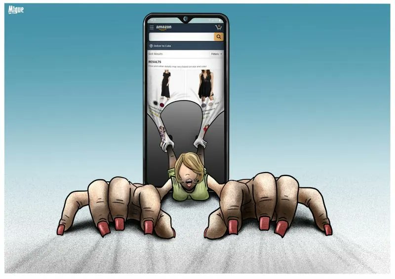 cartoonmovement's tweet photo. Compulsive shopping. Cartoon by Miguel Morales Madrigal: https://t.co/zHq3Vsx9OC

#shopping #Amazon #capitalism #materialism #consumerism https://t.co/pgWM7tT4Jc