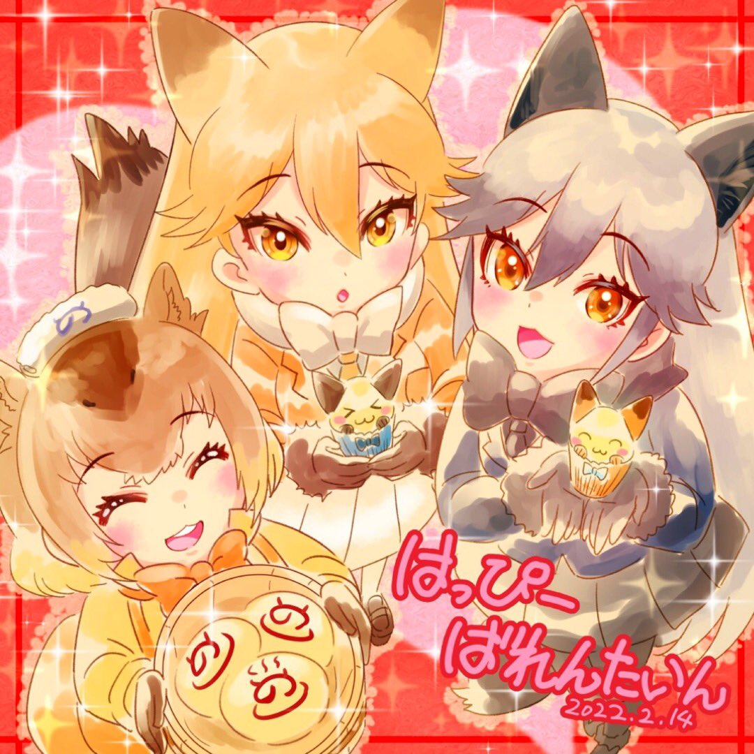 ezo red fox (kemono friends) ,silver fox (kemono friends) animal ears multiple girls fox ears bowtie 3girls bow tail  illustration images