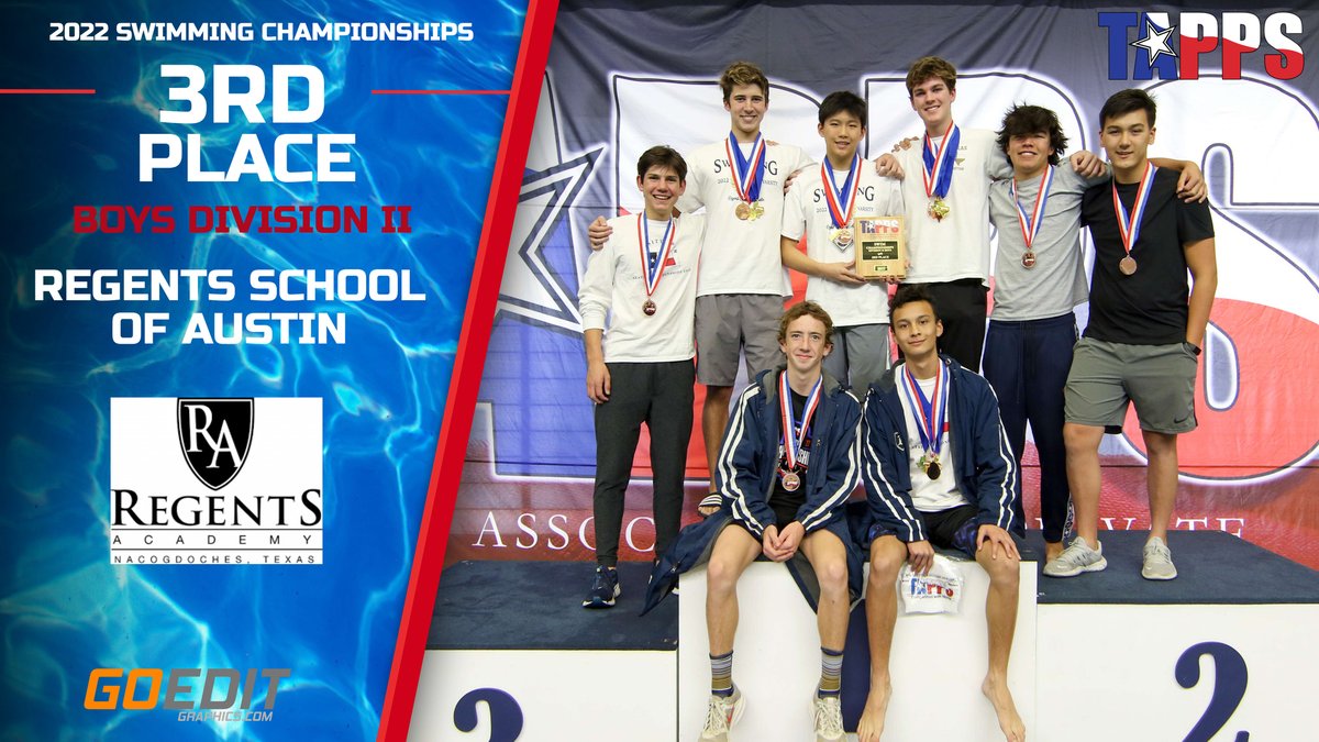 TAPPSswim's tweet photo. #TAPPSswim Division II Boys State Third Place Team is Regents School of Austin https://t.co/IrmiqNU8Es