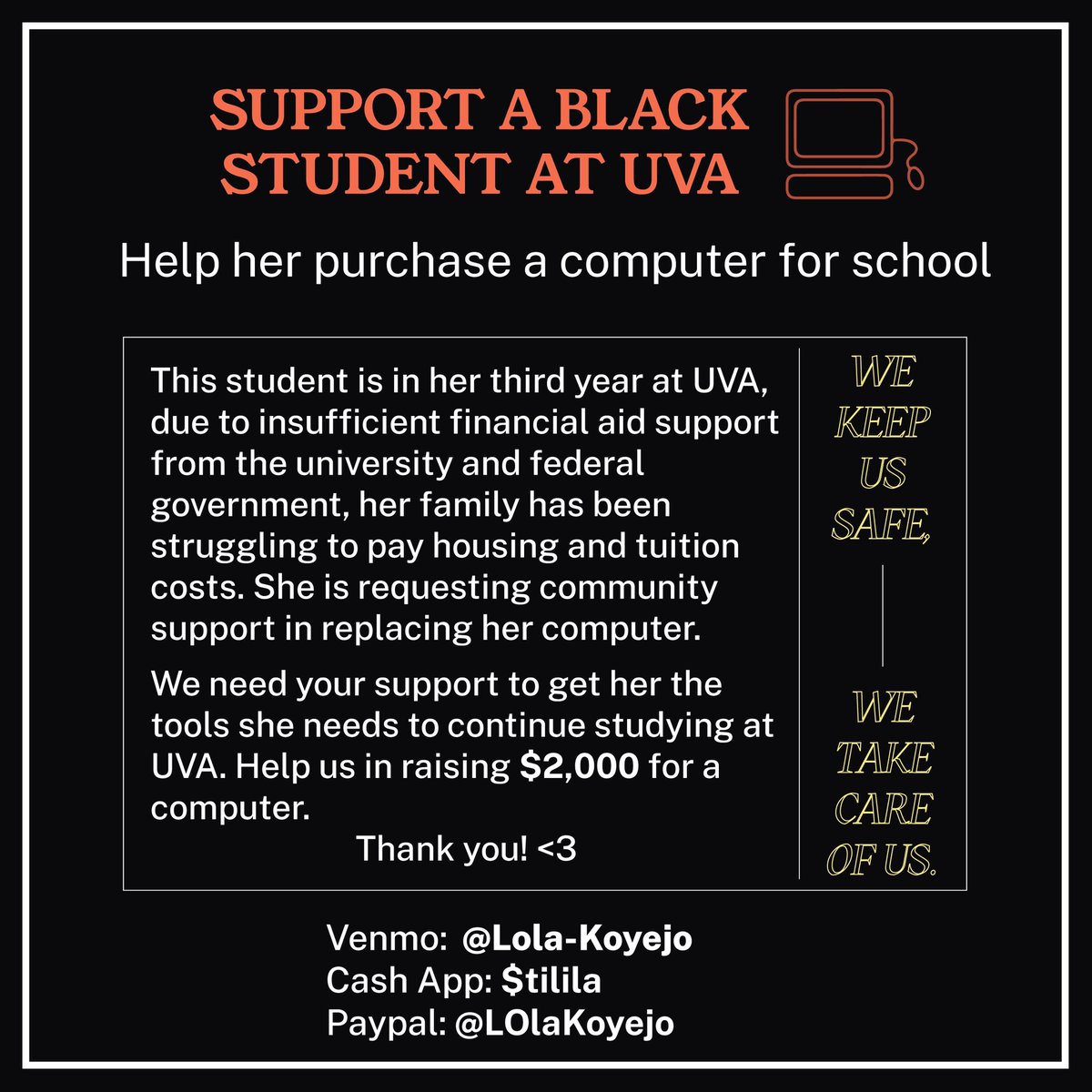 VAstudentpower's tweet photo. Boosting some mutual aid requests we got this week! Share widely! https://t.co/Hd0tDOJC22