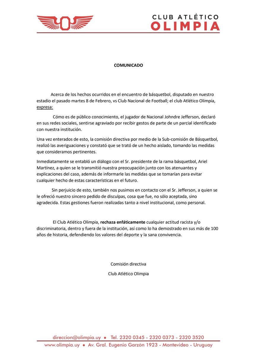 CAOlimpia's tweet photo. Comunicado https://t.co/ghzMhI6FtU