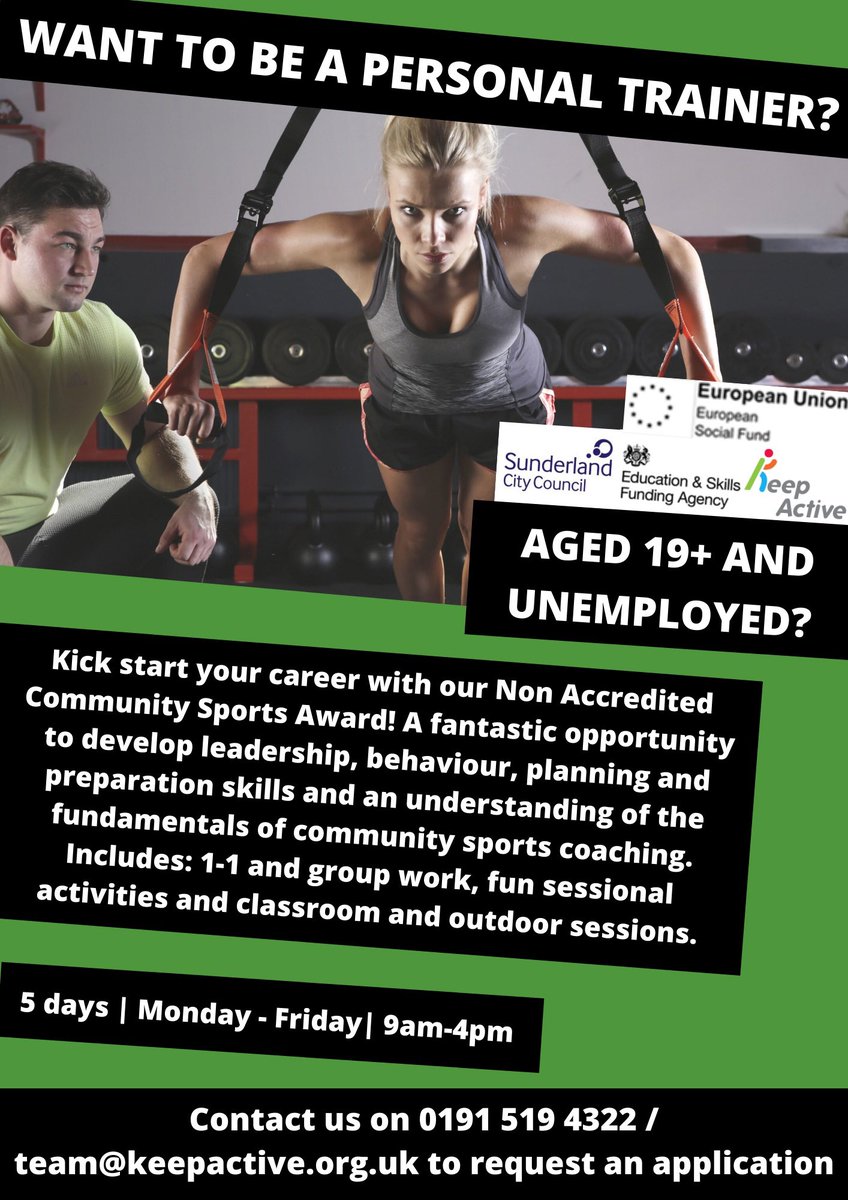 KeepActiveNE's tweet image. 🏅🏋️Want to be a personal trainer but lack experience?🏋️🏅
Kick start your career with Keep Active and sign up for our Non Accredited Community Sports Award! A fantastic programme delivered over 5 days to develop a range of skills surrounding sports coaching. Contact us for info!