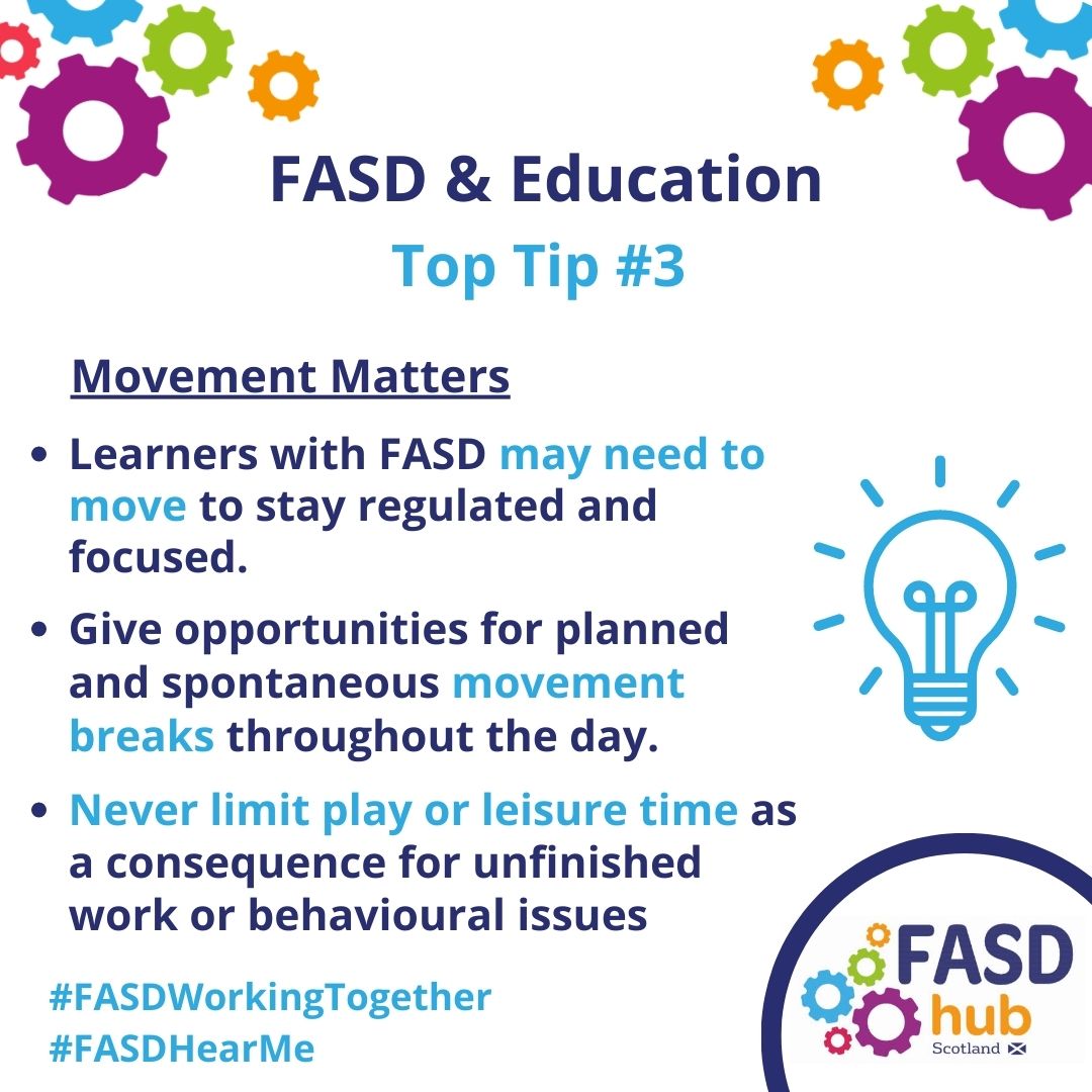 FasdhubScotland's tweet photo. If someone with #FASD is moving, it does not mean they are not listening. Whole-body listening (being still, giving eye contact) may not suit a learner with #FASD. Strategies supporting them to learn their way can make the world of difference.
#FASDWorkingTogether #FASDHearMe https://t.co/HoPQKfBP32