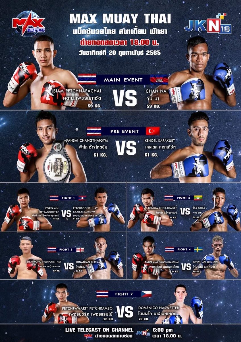 Maxmuaythai_th's tweet photo. มวยเดือด ที่แฟนมวย ห้ามพลาด 🥊🌍
วันอาทิตย์ที่ 20 ก.พ. นี้ เวลา 18.00 น  
🎥 ทางช่อง "JKN หมายเลข 18"  #ห้ามพลาด
.
#MAXMUAYTHAI #แม็กซ์มวยไทย #มวยไทย #มวย #Boxing #JKN18 #ข่าววันนี้ #ข่าว https://t.co/3WnIMInBGa