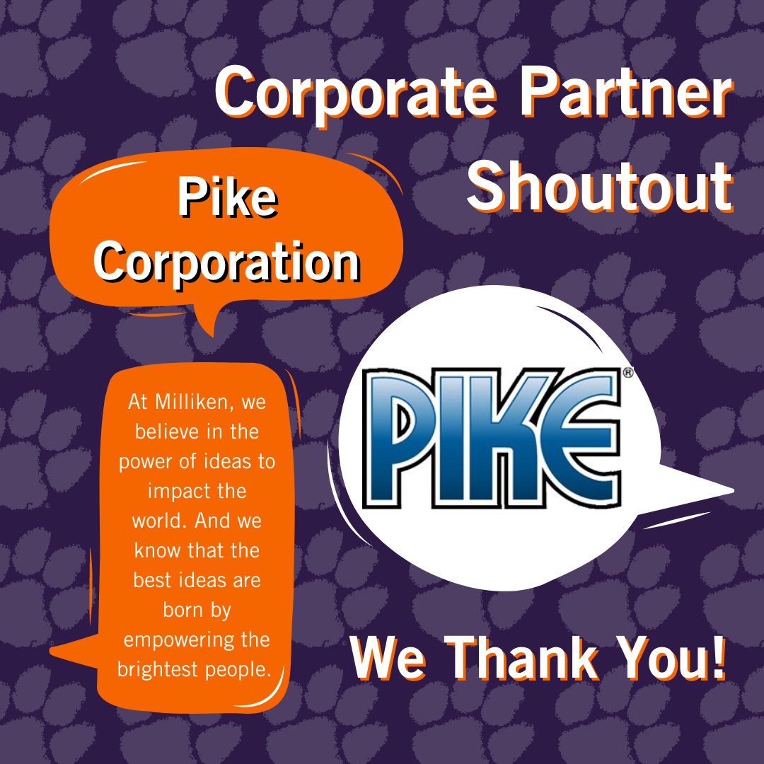 Corporate partner shoutout - Pike Corporation

At Milliken, we believe in the power of ideas to impact the world. And we know that the best ideas are born by empowering the brightest people. 

Thank you for your support!