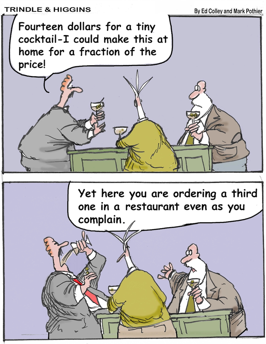 TrindleHiggins's tweet image. The cost of a #cocktail is complicated - they help #restaurants make up for losses in other areas. @TrindleHiggins