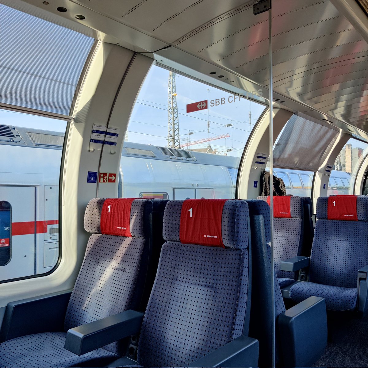 fajfer2003's tweet photo. On #EC9 to Basel today. The reminisce of #connectingeurope Express in our panoramic 1st class carriage. Wife got the best seat @seatsixtyone. Prices in the swiss @_DiningCar are a bit scary 😂. https://t.co/qKirYHBpW1