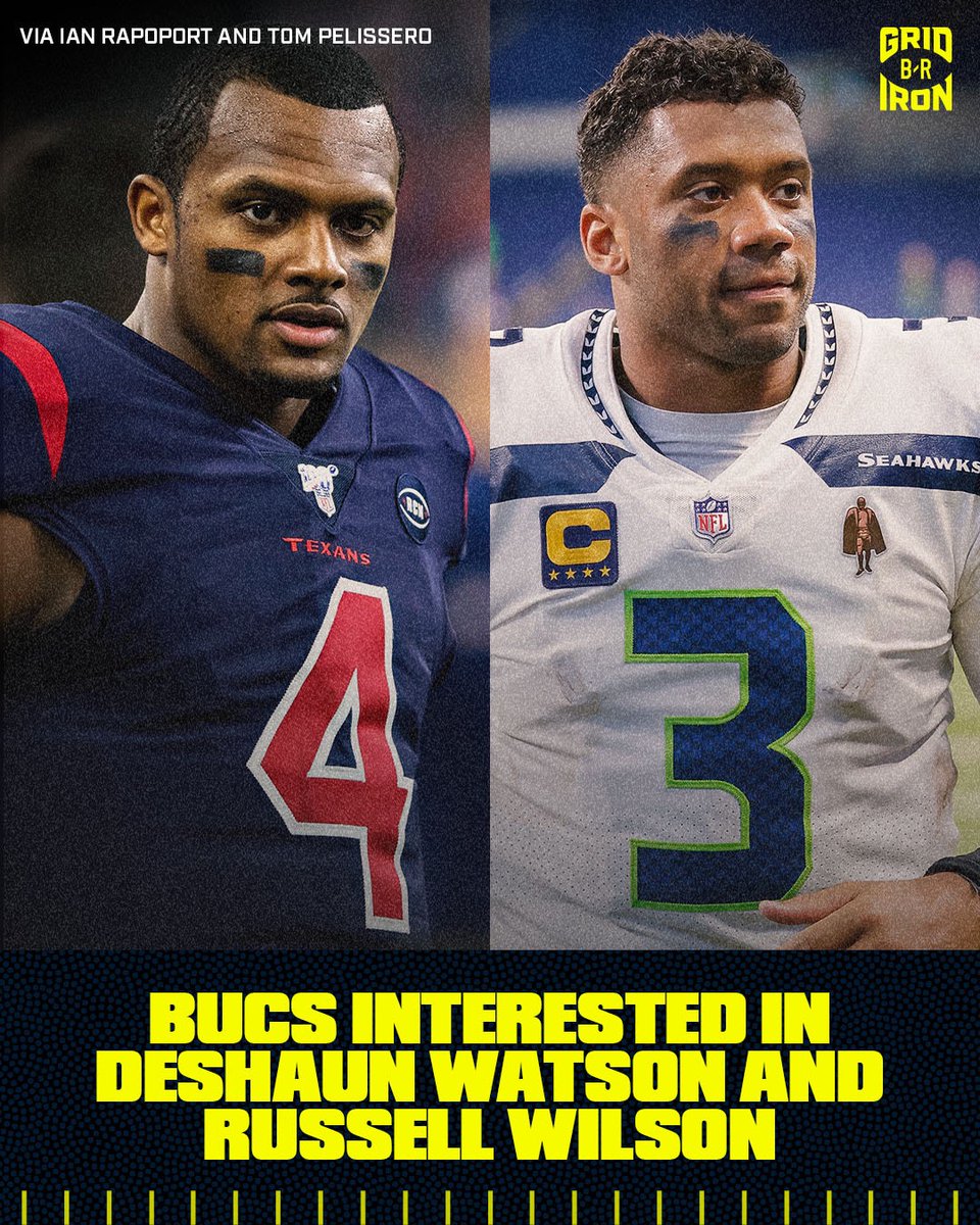 BleacherReport's tweet image. The Bucs have done ‘extensive homework’ on Watson and are expected to explore a trade for Wilson, per @RapSheet and @TomPelissero 

@brgridiron
