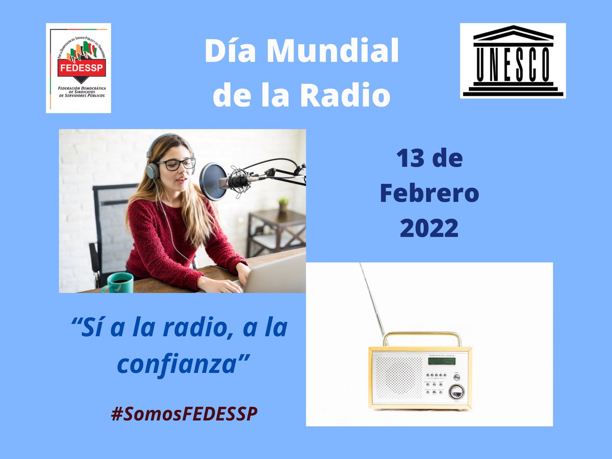 #13deFebrero #DíaMundialDeLaRadio
¡Hoy decimos SÍ a la radio! Porque...
✔️La radio salva vidas.
✔️La radio no sólo nos une, nos acompaña y nos entretiene.
✔️La radio llega a más personas en todo el mundo que cualquier otro medio.
<a href="/agusaviles1/">Agustín Avilés</a> <a href="/palomitarelowde/">María</a> <a href="/valenzo14/">Otilio Valenzo Romero</a> CDMX #Si