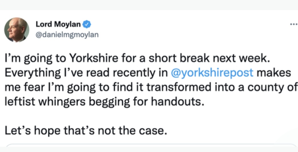 brianmoore666's tweet photo. Self-confessed liar @danielmgmoylan sounding Lord-like again. 
One thing about Yorkshire folk - they know a twat when they see one. https://t.co/RQrVUaLiq0