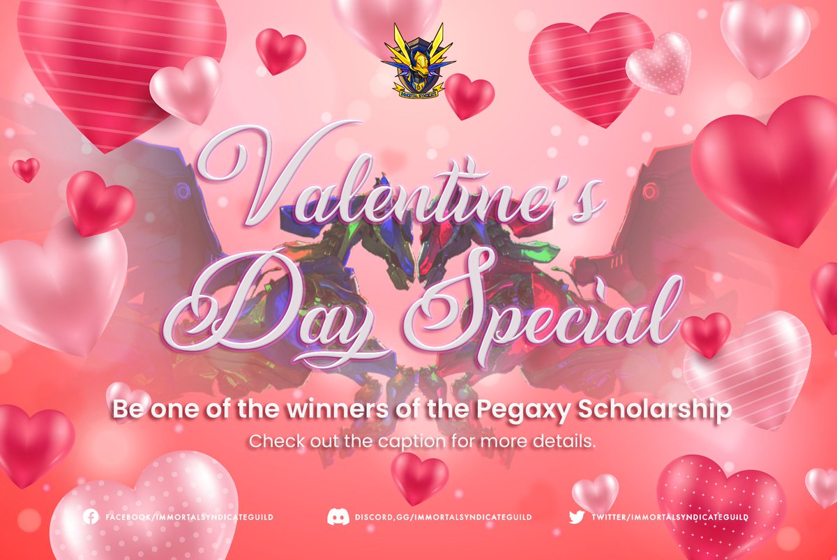 ImmortalSynG's tweet photo. Immortal Syndicate Valentine's Day Event! 💞

To join:
1. Follow us
2. Retweet(quote) this post with your pick-up line and add hashtag #ImSycretlyInLove #ValentinesDay #immortalsyndicateguild #pegaxy
3. Multiple entries are allowed but should have different pick up line. https://t.co/u0Ycxmp6eV
